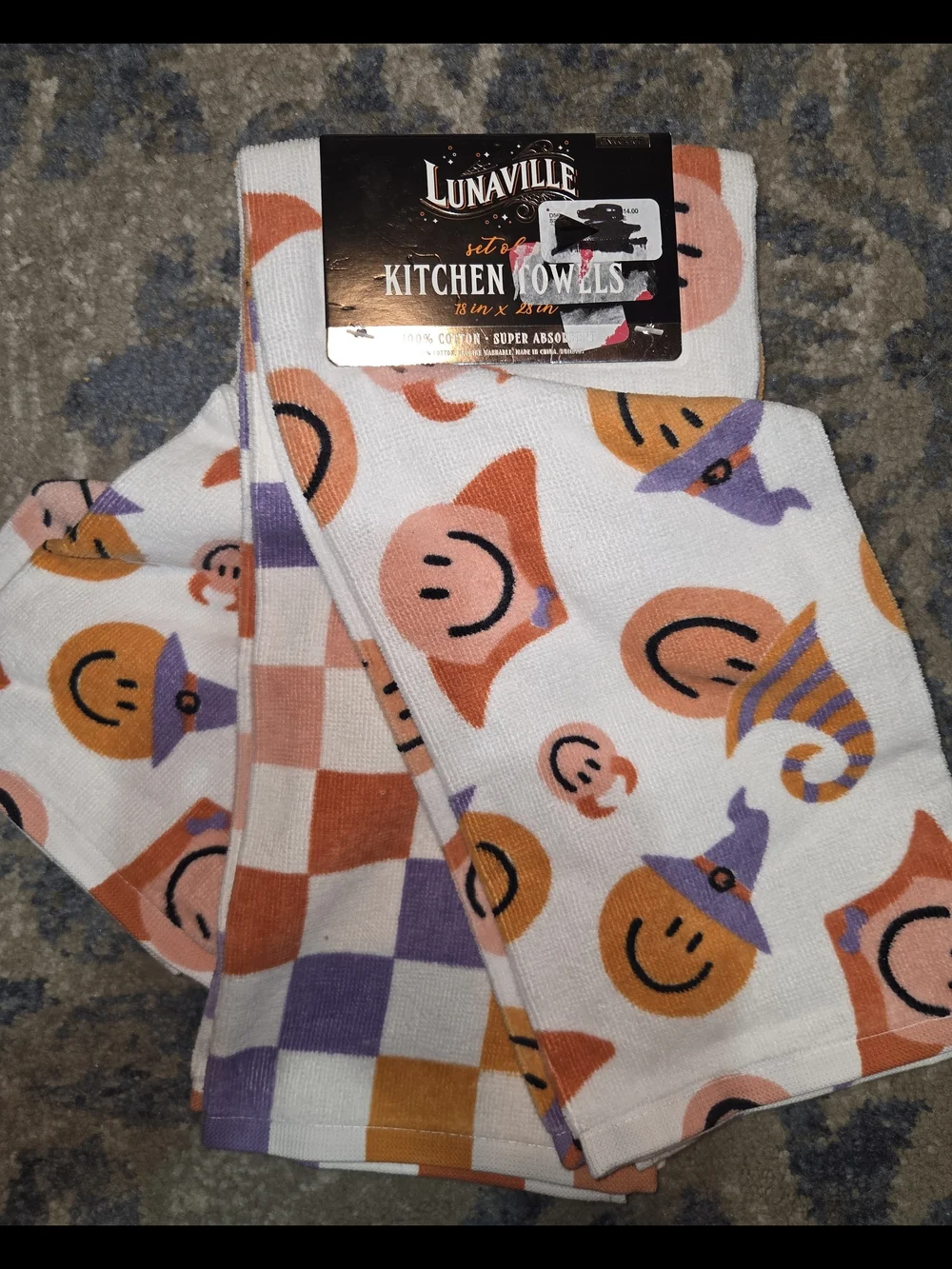 Halloween Smile Kitchen Towels - Orange & Purple Set